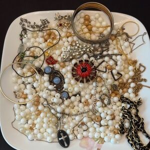 Not Perfect 21 Pieces of Vintage Costume Jewelry On Nest of Nostalgic Pop Beads